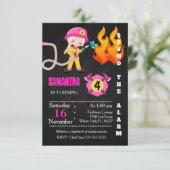 Cute Pink Firefighter Birthday Invitation (Standing Front)