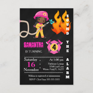 Cute Pink Firefighter Birthday Invitation
