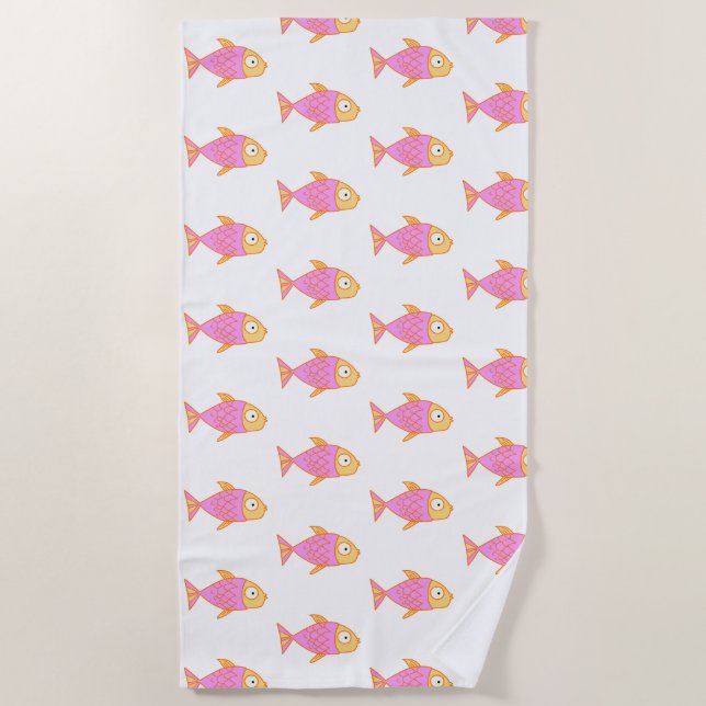 Cute Pink Fish Beach Towel (Front)