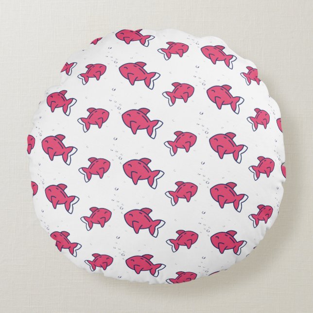 Cute Pink Fish Pattern Round Pillow (Front)