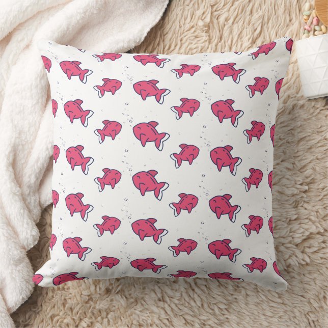 Cute Pink Fish Pattern Throw Pillow (Blanket)
