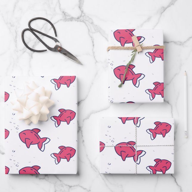 Cute Pink Fish Pattern Wrapping Paper Sheets (Front)