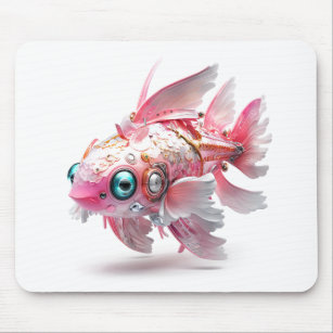 Cute Pink Fish Robot Mouse Pad
