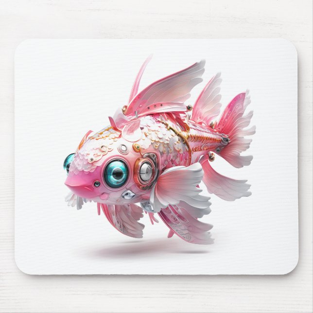 Cute Pink Fish Robot Mouse Pad (Front)