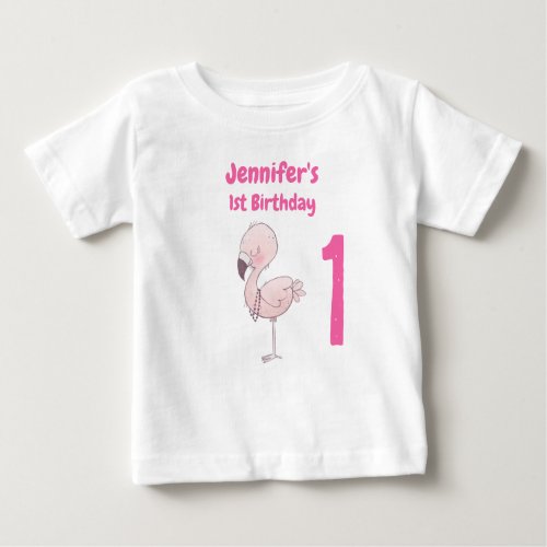 Cute Pink Flamingo 1st Birthday Baby T_Shirt