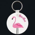 Cute Pink Flamingo Add Custom Name Girly Keychain<br><div class="desc">Cute Pink Flamingo Add Custom Name Girly Keychain</div>