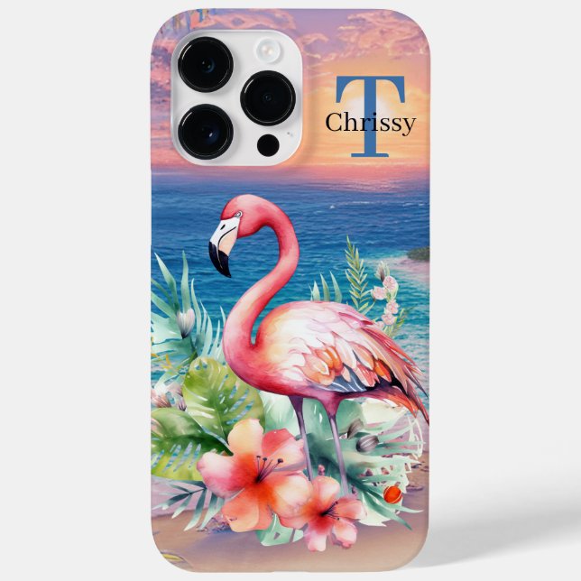 cute pink flamingo add name Case-Mate iPhone case (Back)