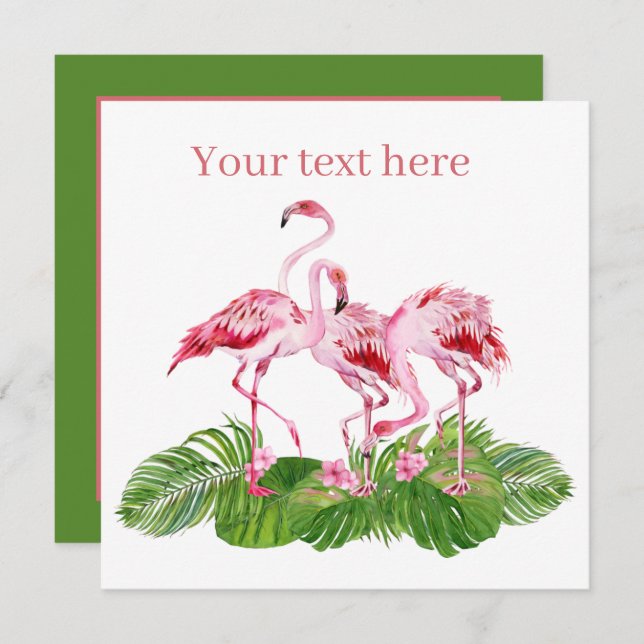 cute pink flamingo add text note card (Front/Back)