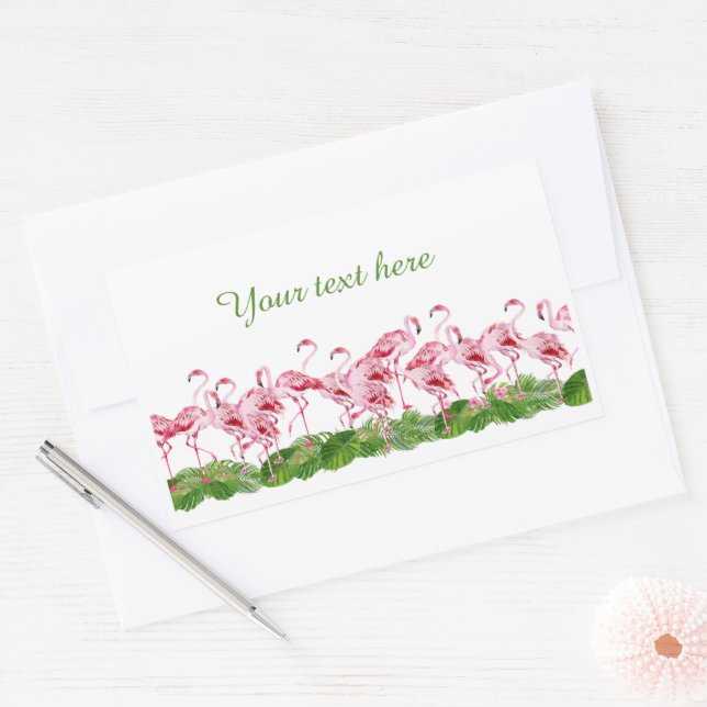 cute pink flamingo add text  rectangular sticker (Envelope)