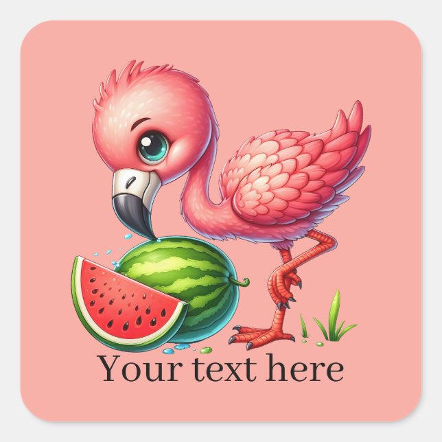 Cute pink flamingo add text Summer Square Sticker (Front)