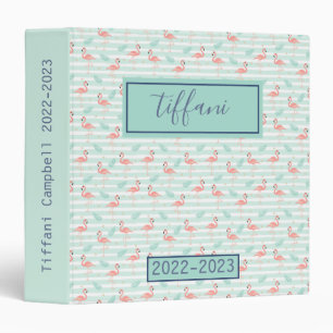 Cute Pink Flamingo and Leaves 3 Ring Binder