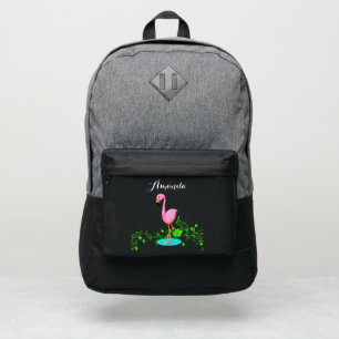 Cute pink flamingo and tropical leaves port authority® backpack
