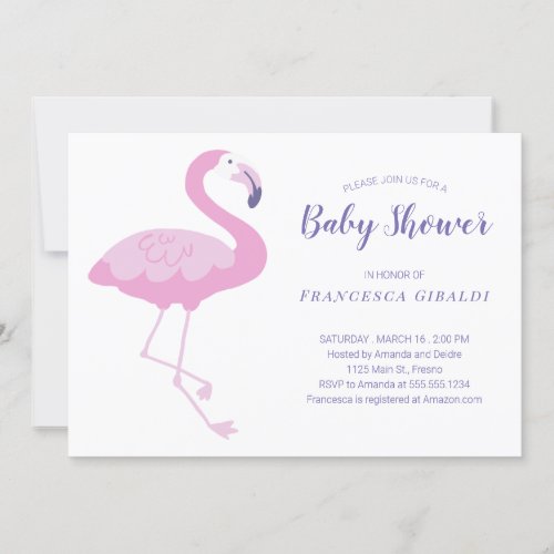 Cute Pink Flamingo Baby Shower Invitation
