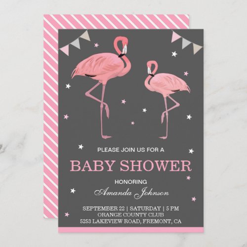 Cute Pink Flamingo Baby Shower Invitation