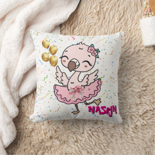 Cute pink Flamingo Ballerina Throw Pillow