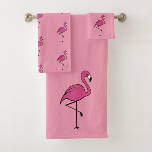 Cute Pink Flamingo Bath Towels Set Gift