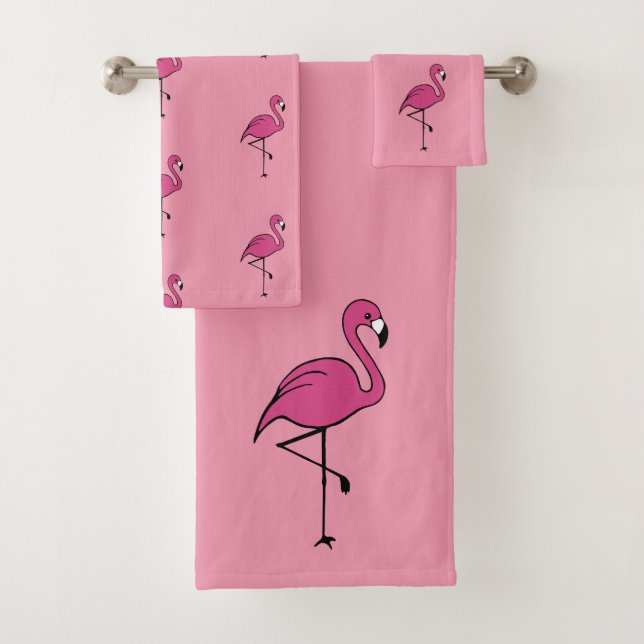 Cute Pink Flamingo Bath Towels Set Gift (Insitu)