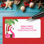 Cute Pink Flamingo Beach Christmas Holiday Address Label<br><div class="desc">This beach Christmas address label features a cute pink flamingo wearing a Santa hat standing with a palm tree decorated with holiday lights.</div>
