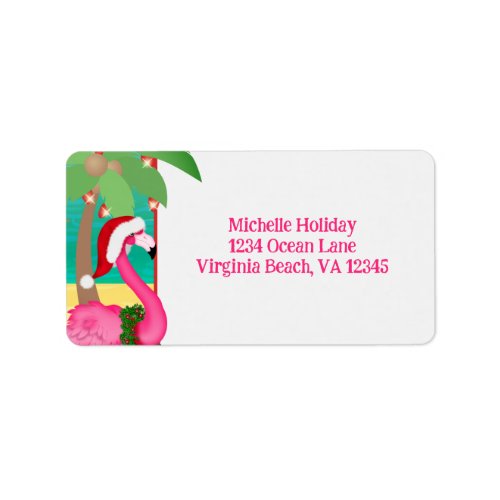 Cute Pink Flamingo Beach Christmas Holiday Address Label