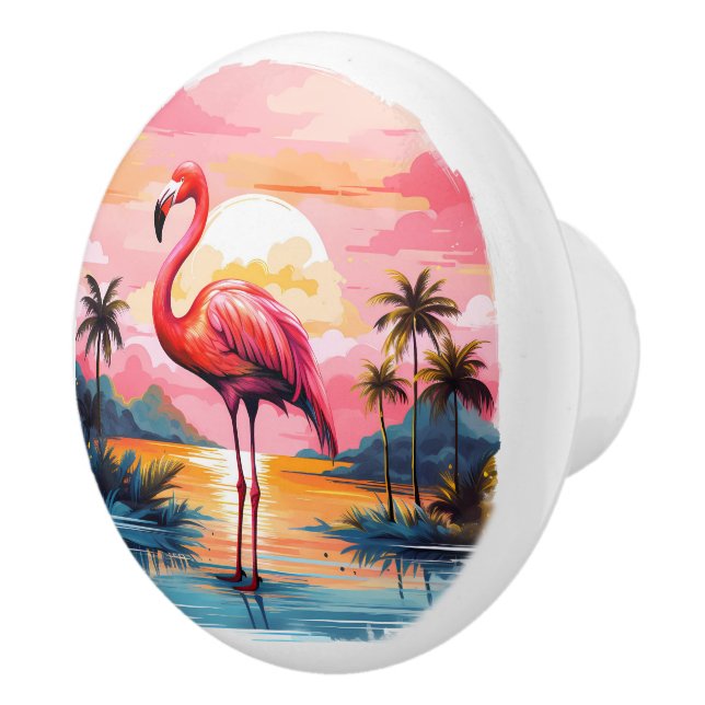Cute pink flamingo beach house  ceramic knob (Right)