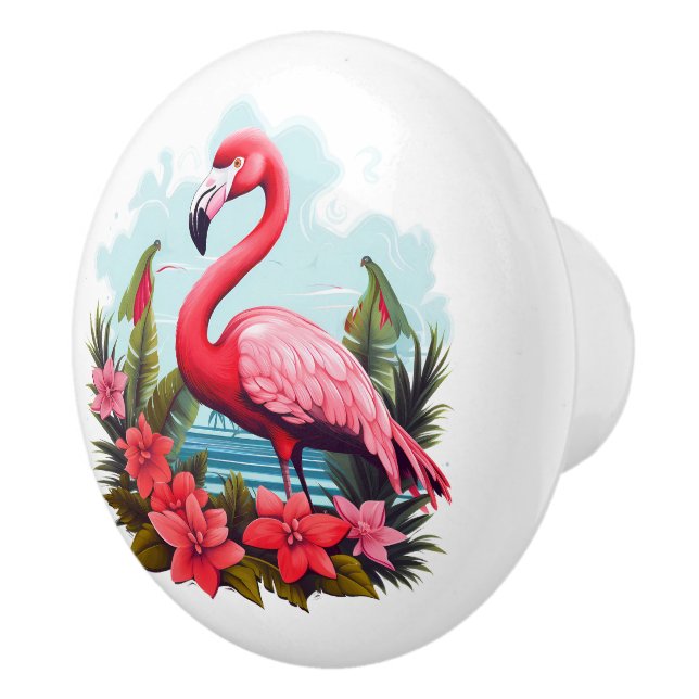 Cute pink flamingo beach house  ceramic knob (Right)
