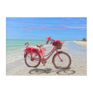 Cute Pink Flamingo Bicycle on Sanibel Island Beach Acrylic Print