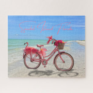 Cute Pink Flamingo Bicycle on Sanibel Island Beach Jigsaw Puzzle