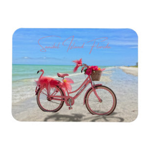 Cute Pink Flamingo Bicycle on Sanibel Island Beach Magnet