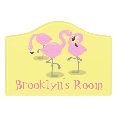Cute pink flamingo birds cartoon door sign