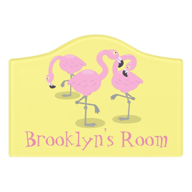 Cute pink flamingo birds cartoon door sign (Small Crest Front)