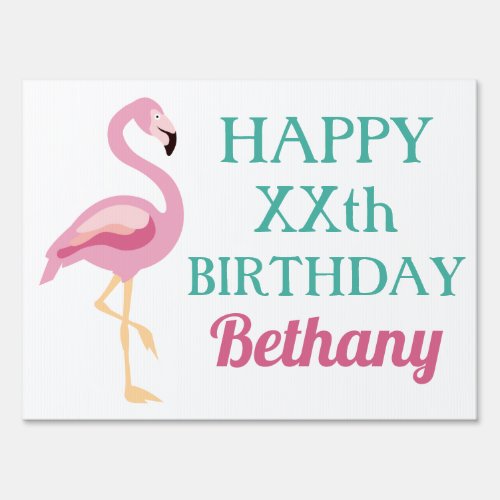 Cute Pink Flamingo Birthday Sign