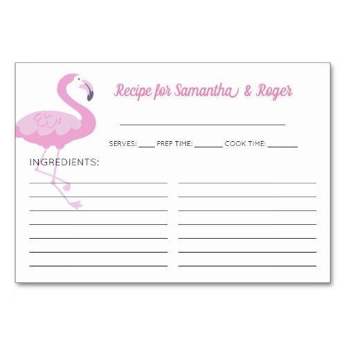 Cute Pink Flamingo Bridal Shower Recipe Cards