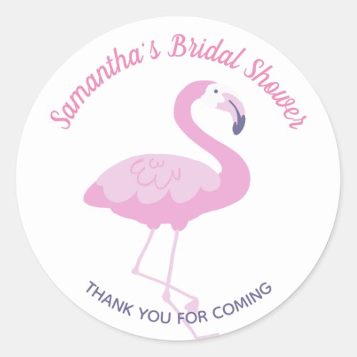 Cute Pink Flamingo Bridal Shower Thank You Favor Classic Round Sticker