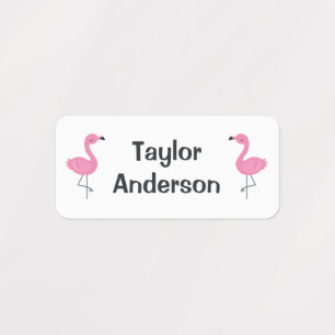 Cute Pink Flamingo Cartoon Personalized Name Kids' Labels