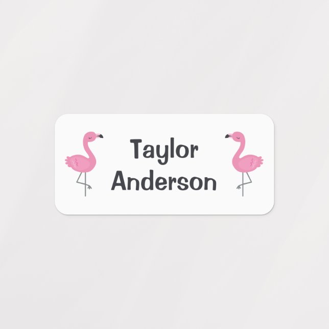 Cute Pink Flamingo Cartoon Personalized Name Kids' Labels (Design 2)
