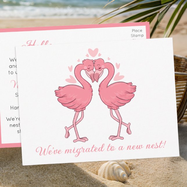 Cute Pink Flamingo Change of Address Tropical Love Postcard (Creator Uploaded)