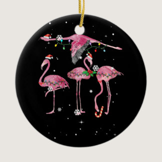 Cute Pink Flamingo Christmas Xmas 2021 Ceramic Ornament