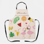 Cute Pink Flamingo Couple With Tropical Summer Apron at Zazzle