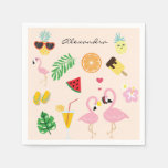 Cute Pink Flamingo Couple With Tropical Summer Napkins at Zazzle