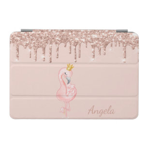 Cute Pink Flamingo Crown Glitter Drips iPad Mini Cover