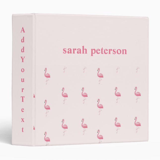 Cute pink flamingo custom name pink 3 ring binder (Front/Spine)