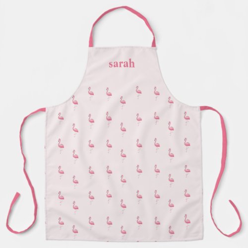 Cute pink flamingo custom name pink apron