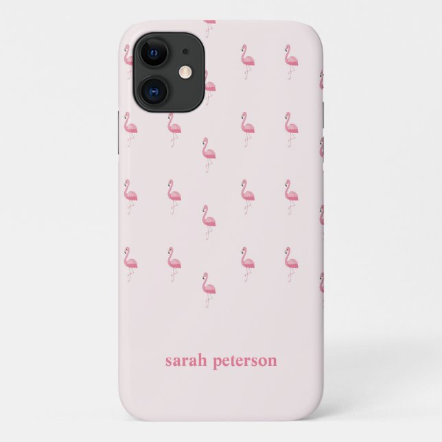 Cute pink flamingo custom name pink Case-Mate iPhone case (Back)