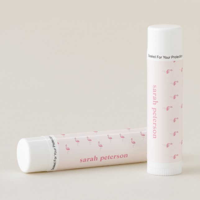 Cute pink flamingo custom name pink lip balm (Front)