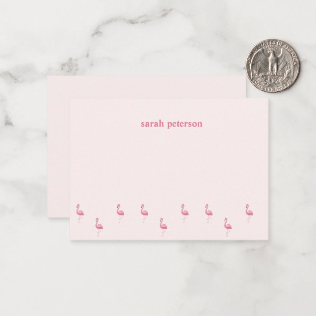 Cute pink flamingo custom name pink note card (Front/Back In Situ)