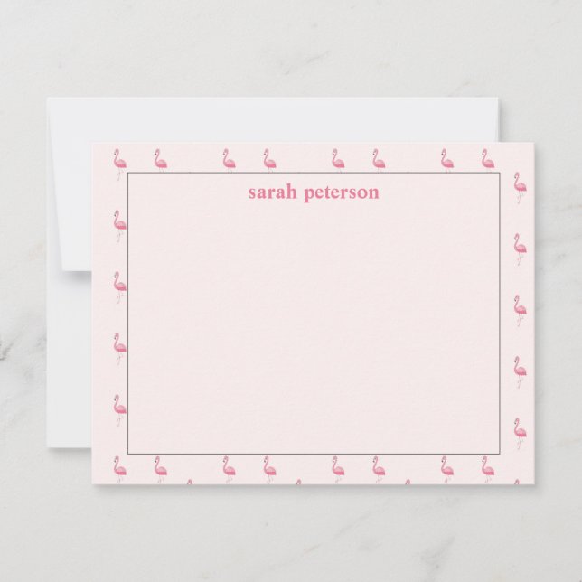 Cute pink flamingo custom name pink note card (Front)
