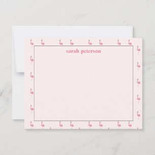 Cute pink flamingo custom name pink note card