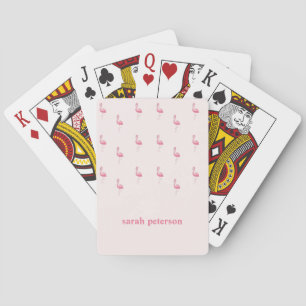 Cute pink flamingo custom name pink poker cards
