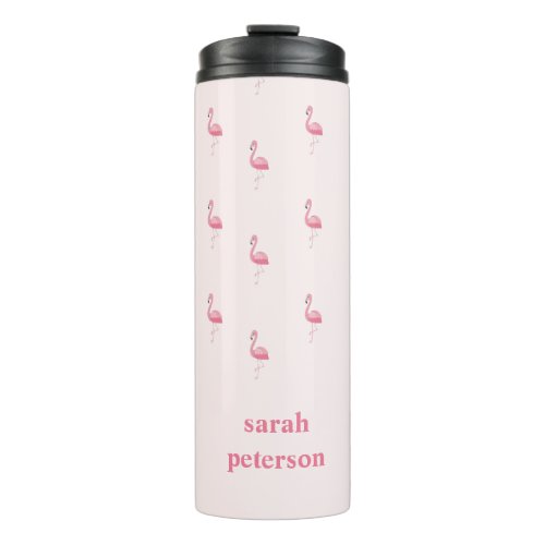 Cute pink flamingo custom name pink thermal tumbler