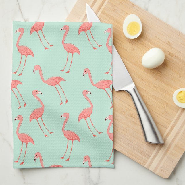 Cute Pink Flamingo Drawing Pattern Kitchen Towel (Quarter Fold)